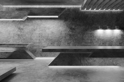 3D futuristic contemporary concrete floor room geometric shape background.